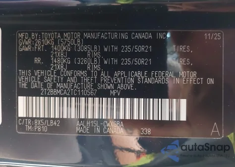 2026 Lexus Rx 350H Premium+ from USA, damaged, VIN 2T2BBMCA2TC110567